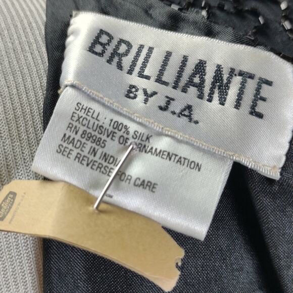 Vintage Beaded Silk Evening Gown Set Black Dress Jacket Size L Formal Gala - Picture 10 of 11